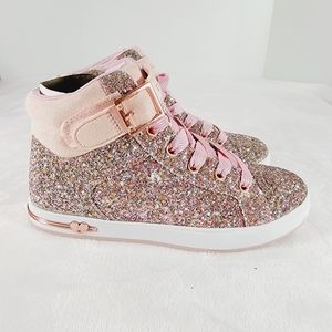 Skechers Shoutouts Sparkle Style Sneakers Pink Rose Gold Girls Youth Size 2.5